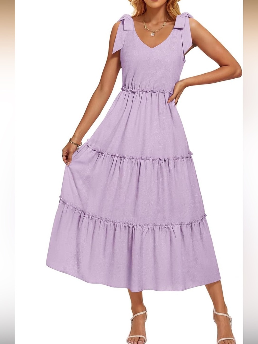 Zesica Purple Tiered Ruffle Midi Dress W/ Tie Straps Size Small NWT